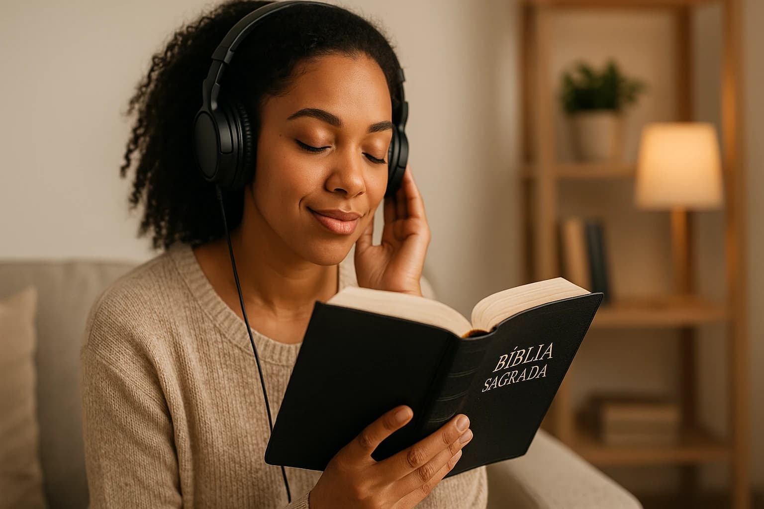 Bíblia com fones de ouvido